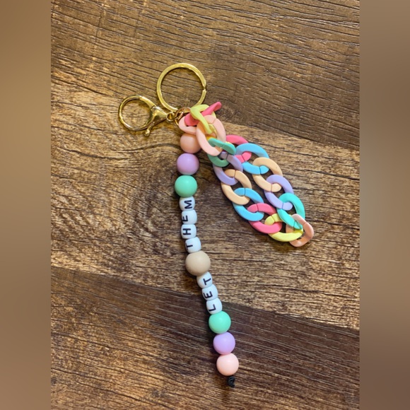 •Handmade• Let Them : Beaded/chain Key Chain NEW - Picture 3 of 3